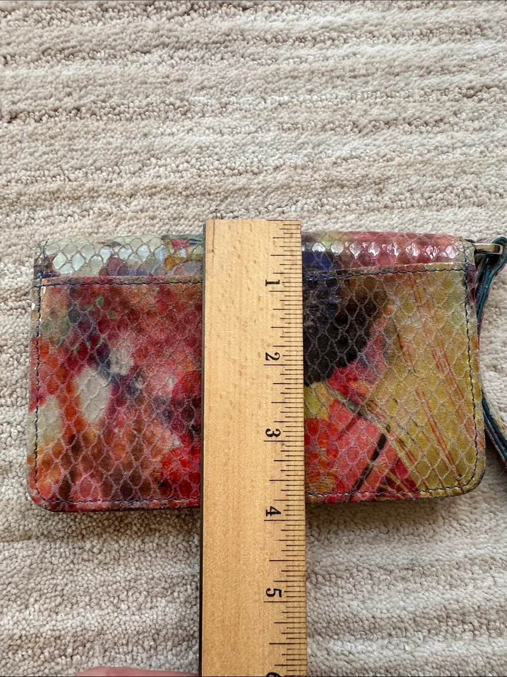 Hobo International Leather Wristlet Wallet Snakeskin Embossed Floral Multicolor